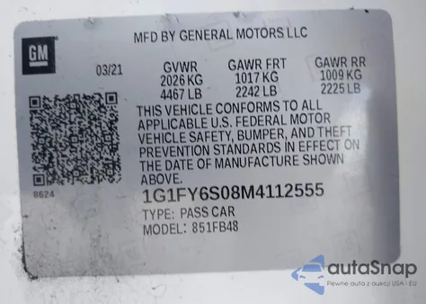 2021 Chevrolet Bolt Ev Fwd Lt z USA, uszkodzony, nr VIN 1G1FY6S08M4112555